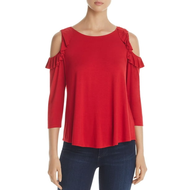 Cold Shoulder Ruffle Shirt Red 